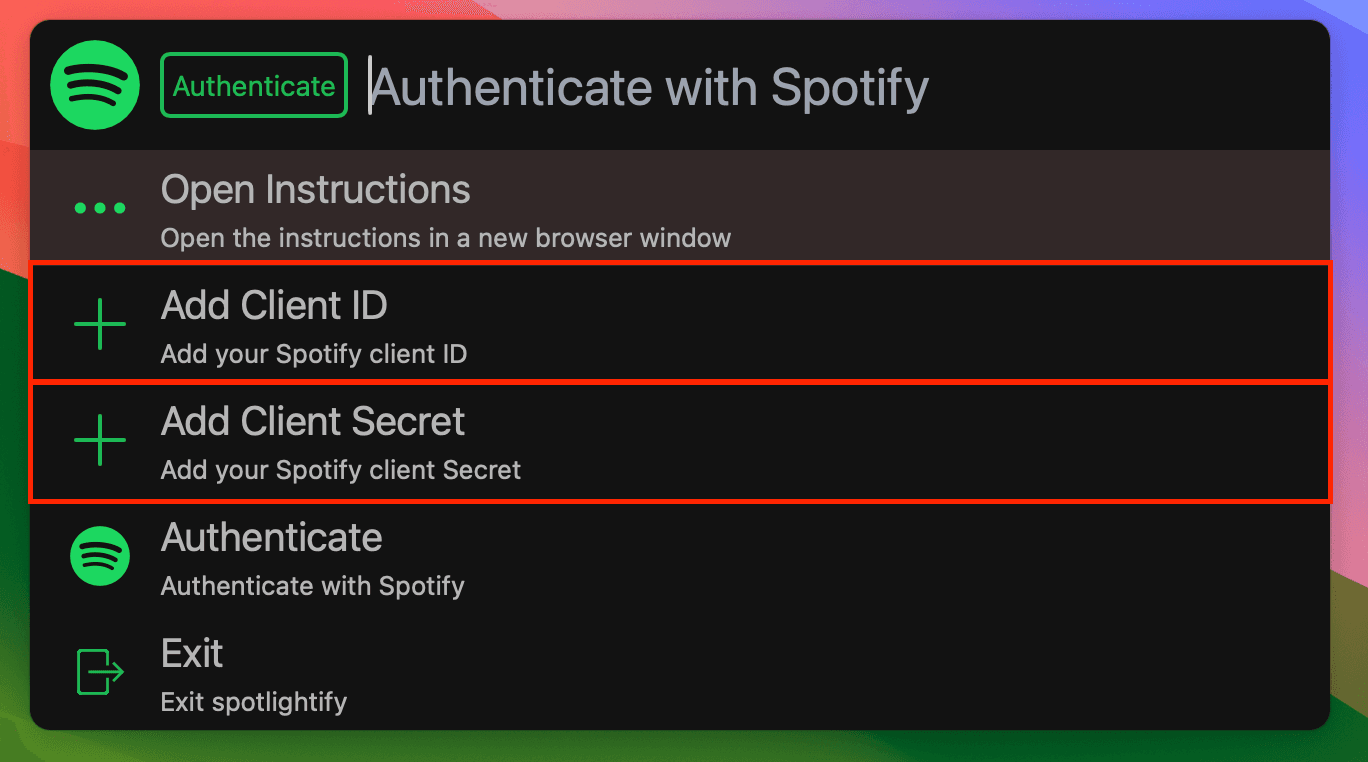 Add credentials to Spotlightify